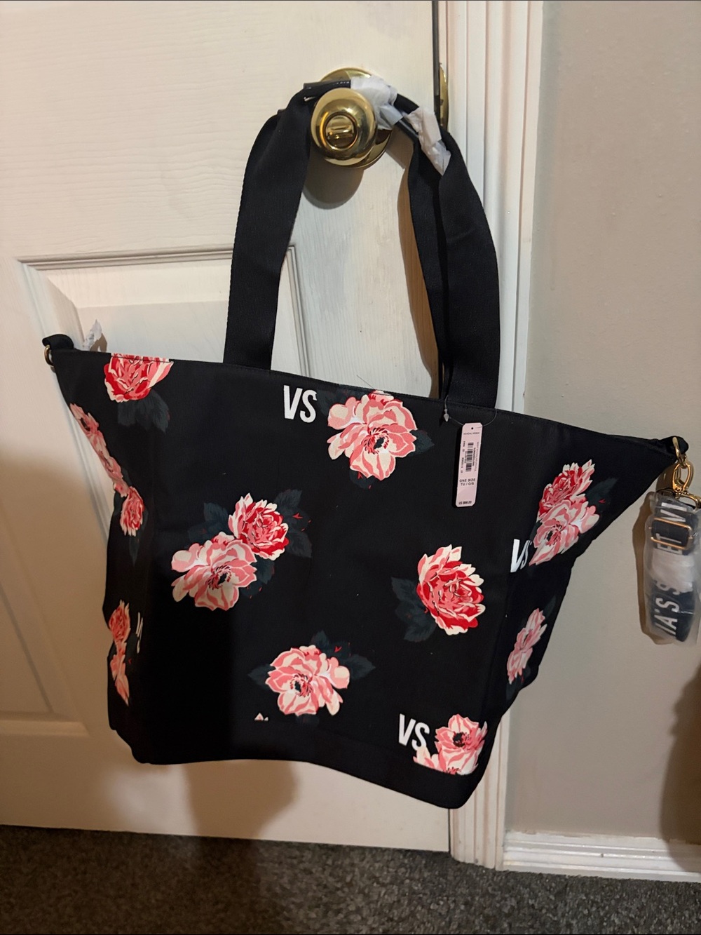 Victoria's Secret Black Tote with Pink Floral Print